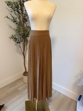 Metallic Brown Pleated Maxi Skirt [ Long 37” ]